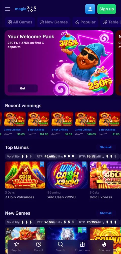 Magic365 Casino mobile access and browser play for Canada players