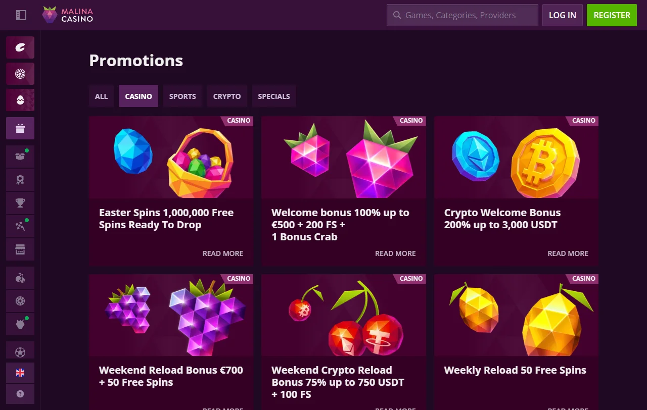 Malina Casino games catalogue and provider mix analysis