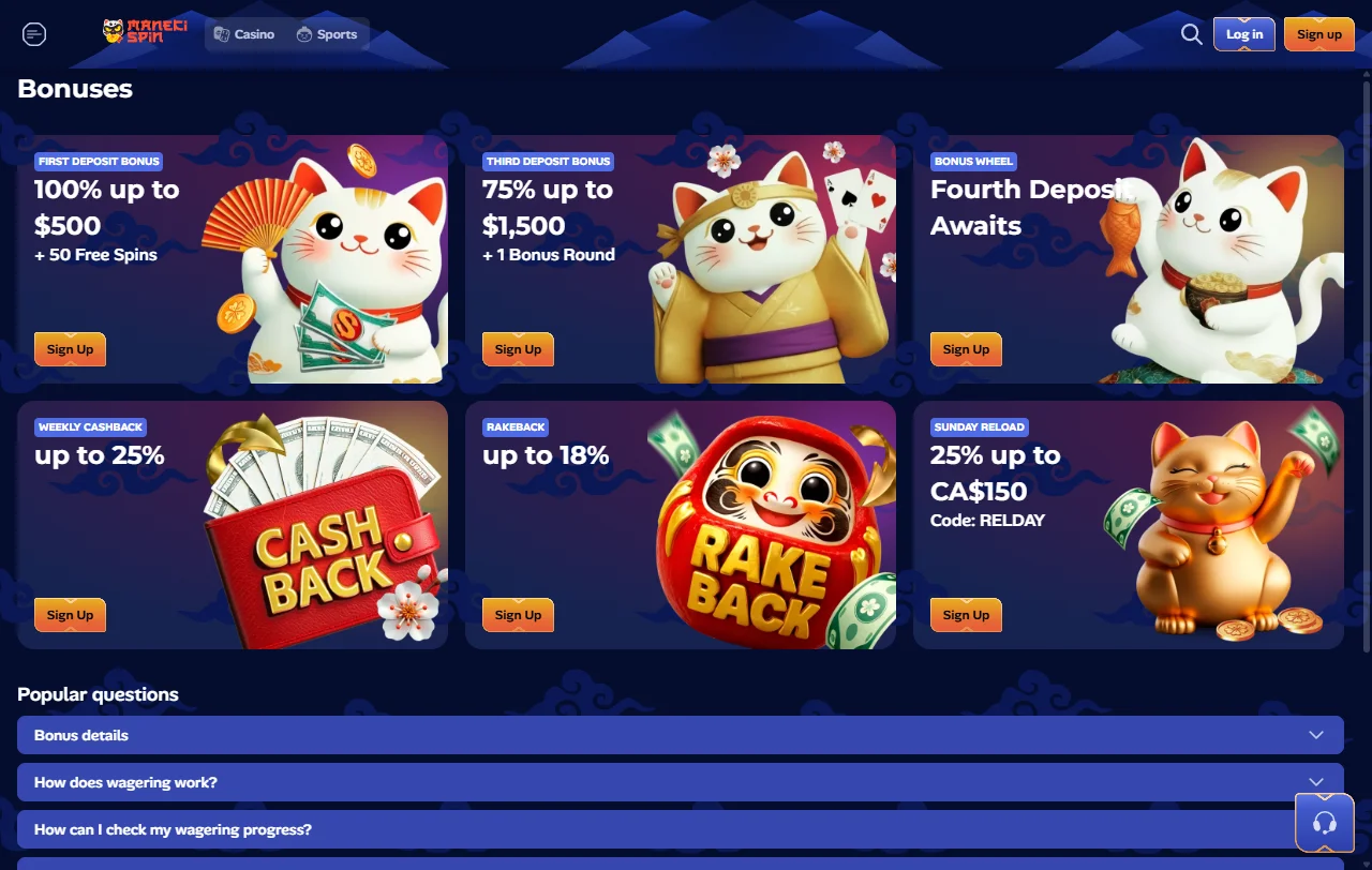 Manekispin Casino bonus structure and promotional terms explained