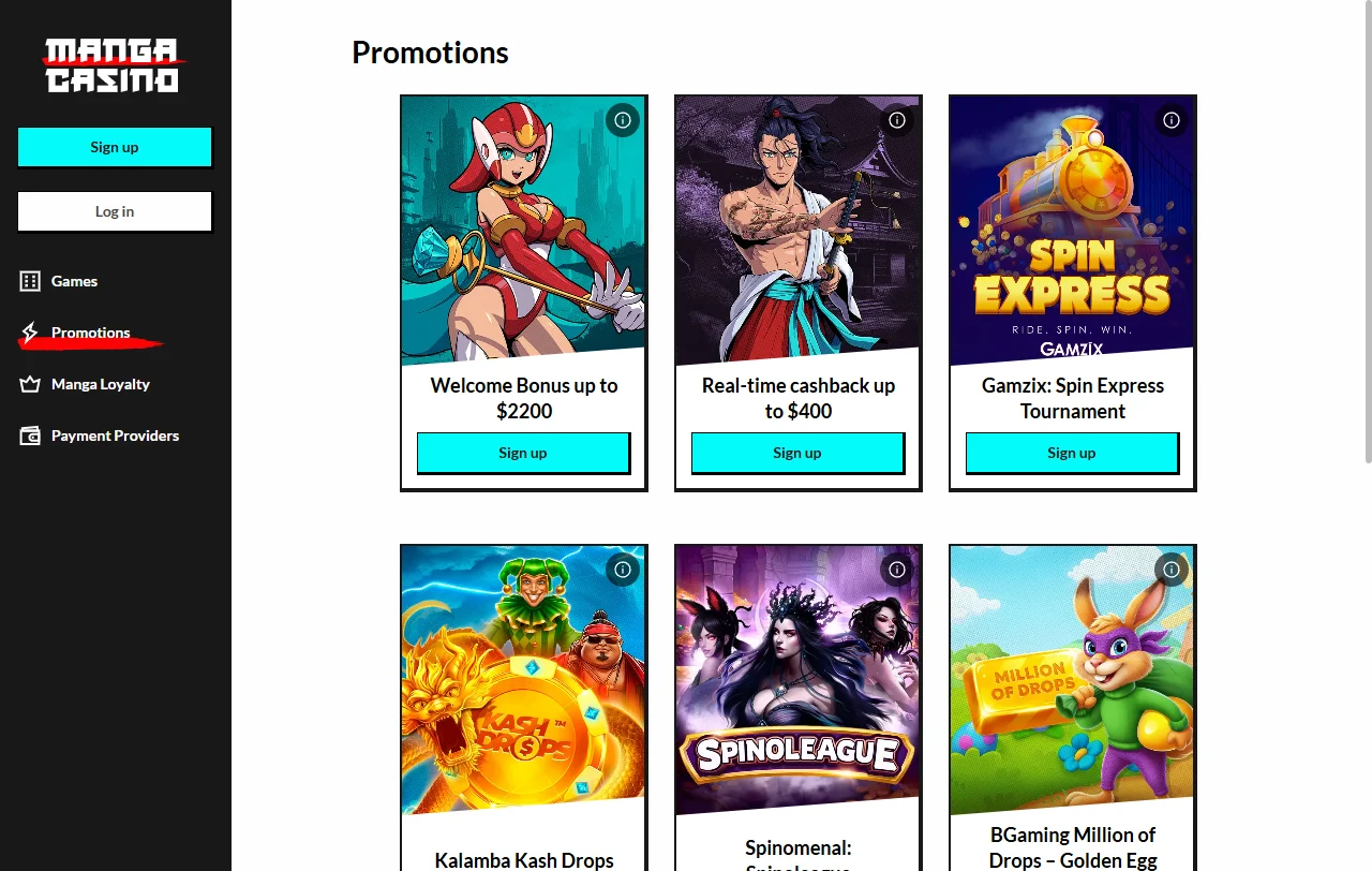 Manga Casino bonus terms and welcome offer overview