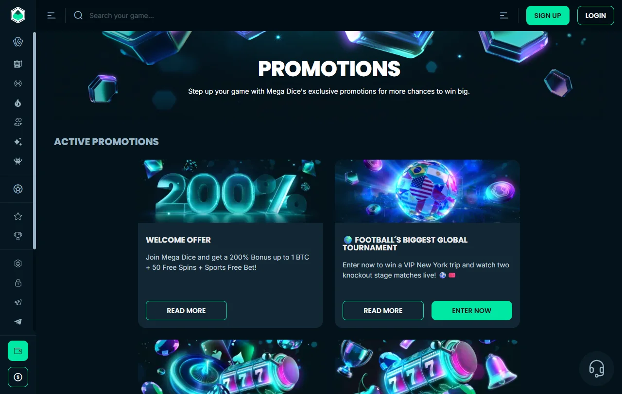 MegaDice Casino games library and live entertainment focus