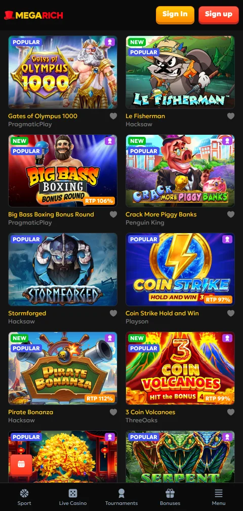 Megarich Casino deposits, withdrawals and payment methods overview
