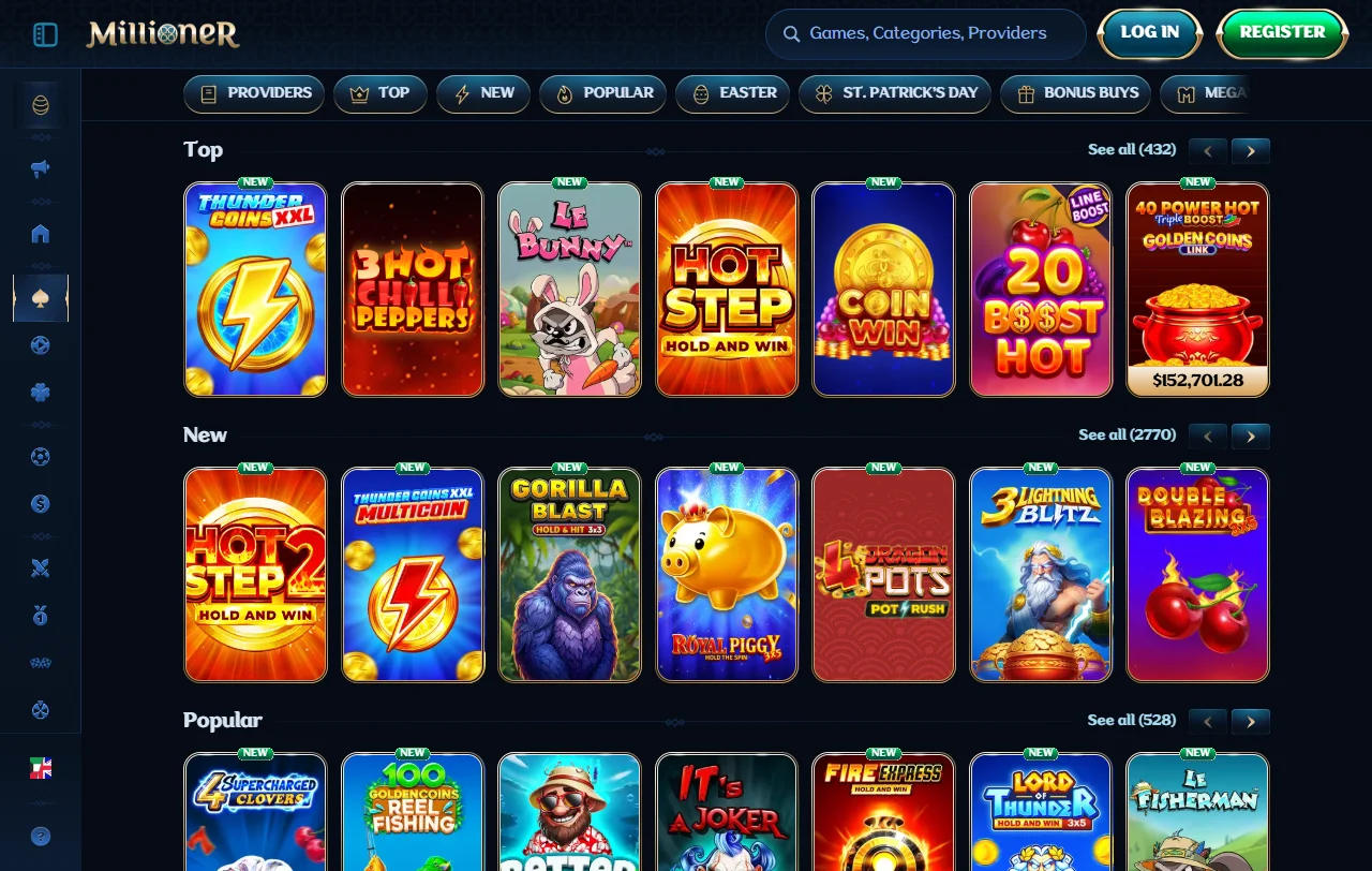 Millioner Casino games library and live dealer selection overview