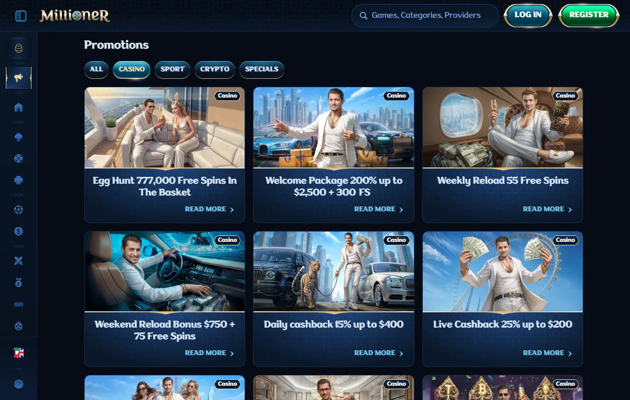 Millioner Casino bonuses and promotions for new players