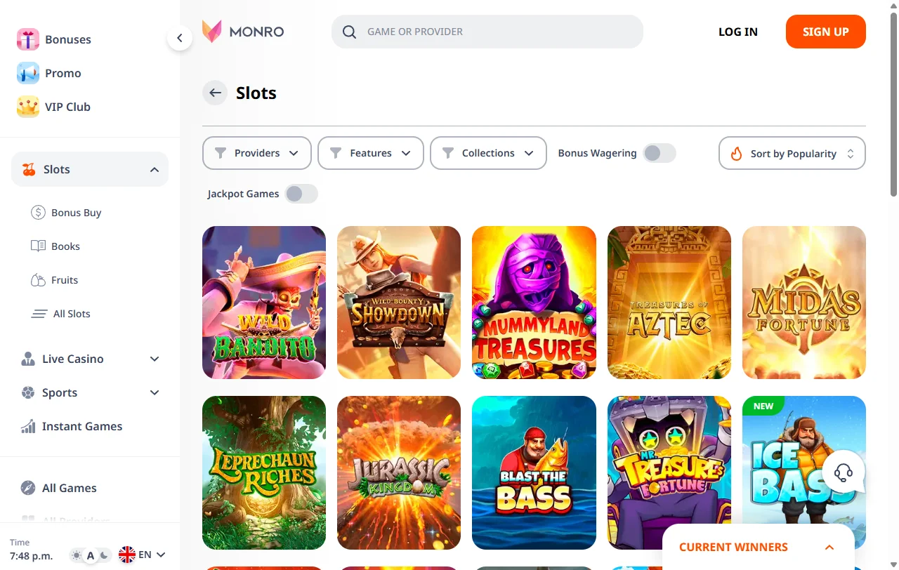 Monro Casino games and provider range for informed comparison