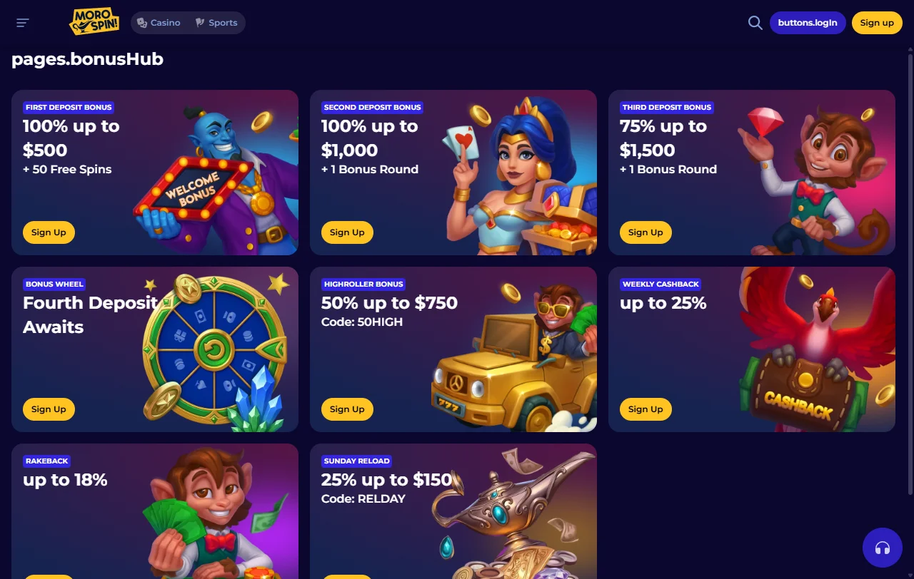 Morospin Casino games library and slot selection focus