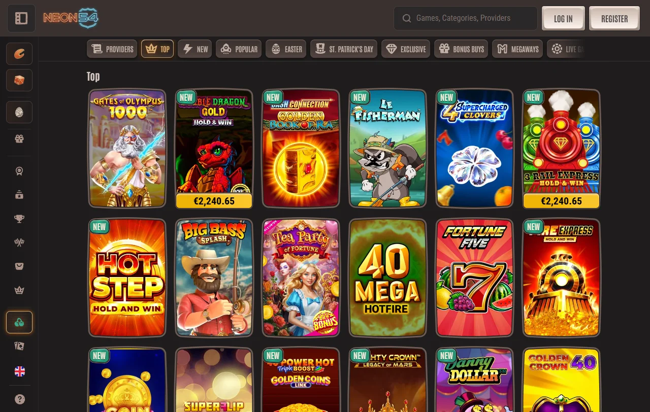 Neon54 Casino five-part welcome bonus and promotions summary