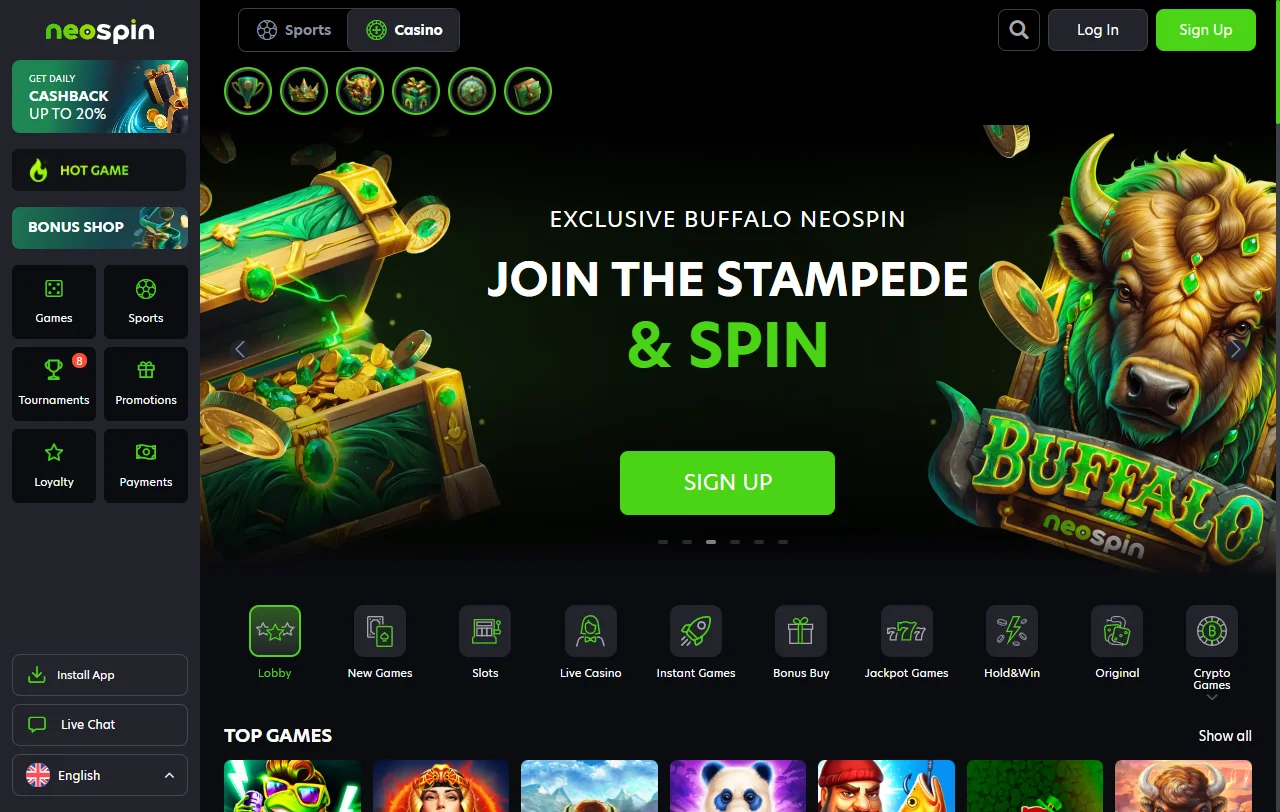 Neospin Casino review covering platform scope and player experience
