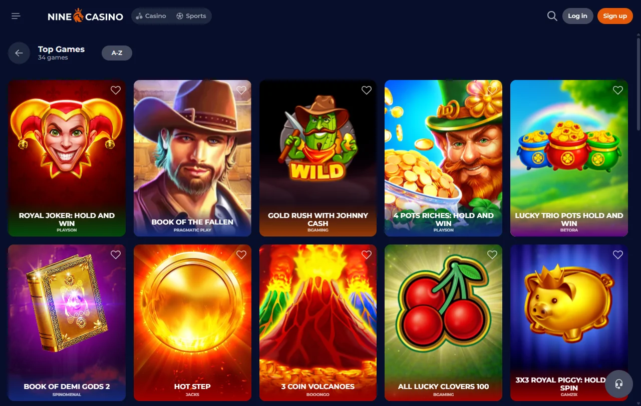 Nine Casino games and provider selection across slots and live tables
