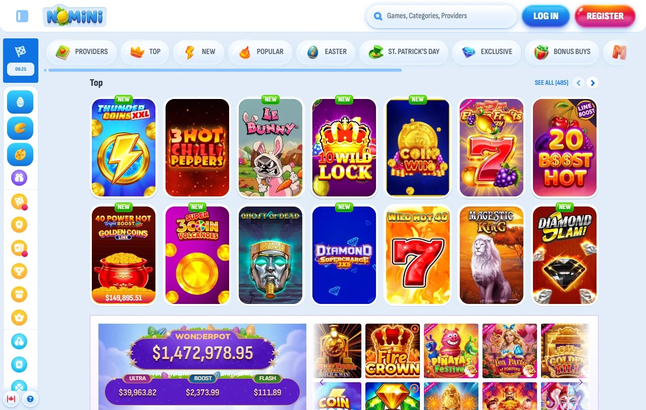 Nomini Casino tiered welcome bonus and 35x wagering terms