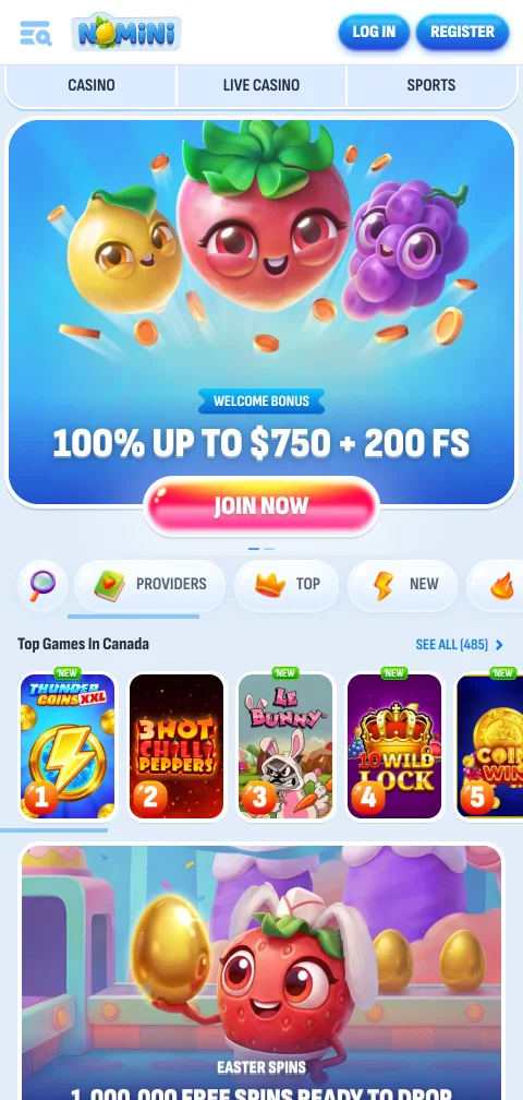 Nomini Casino mobile browser on iPhone and Android