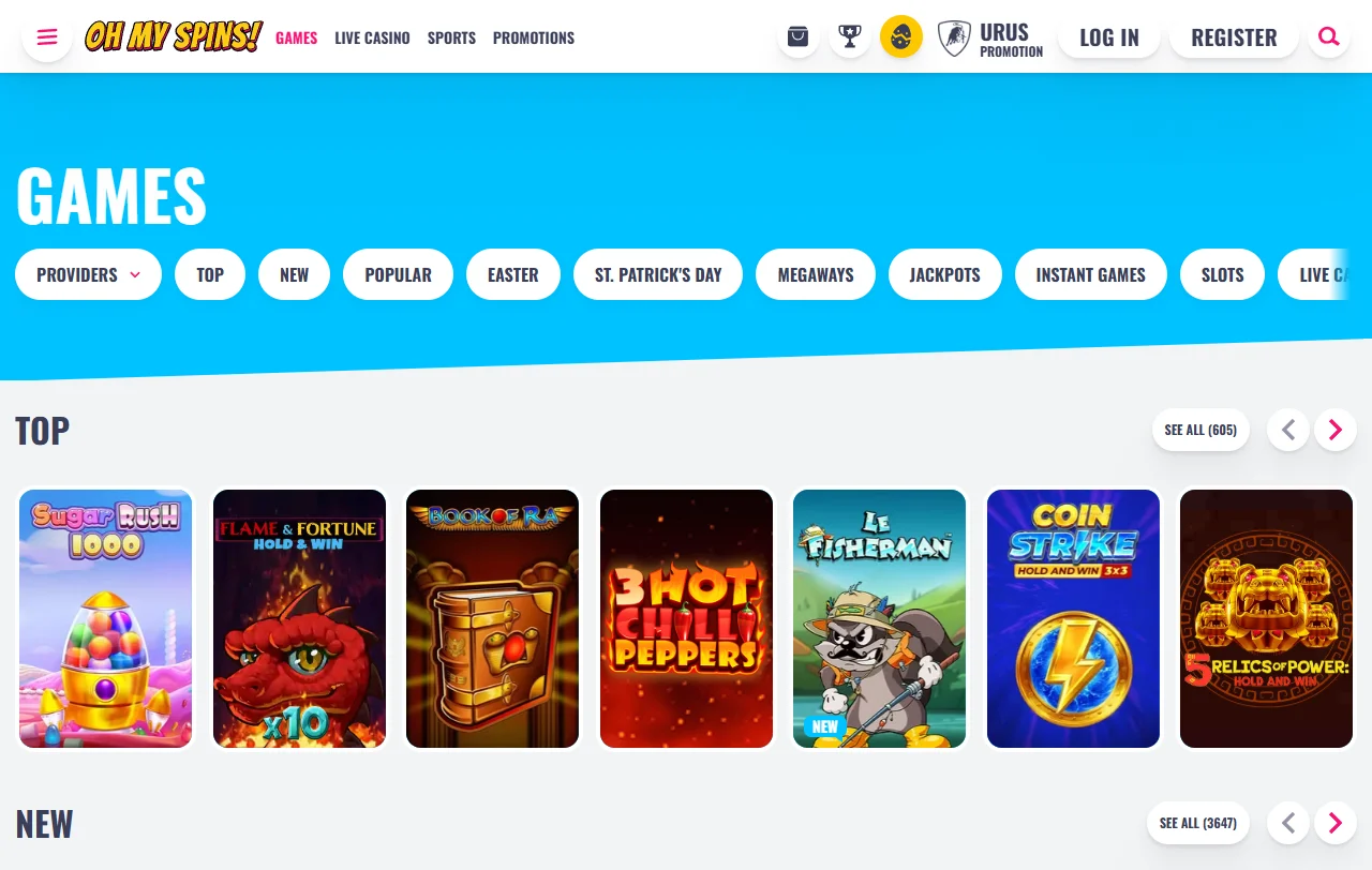 Oh My Spins Casino games and providers assessment for Canadian readers
