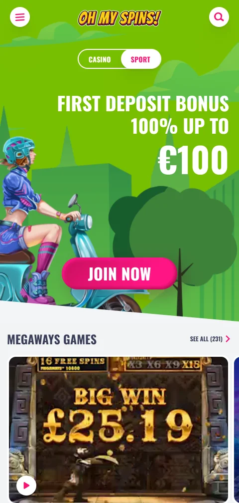 Oh My Spins Casino mobile access and browser play for Canada