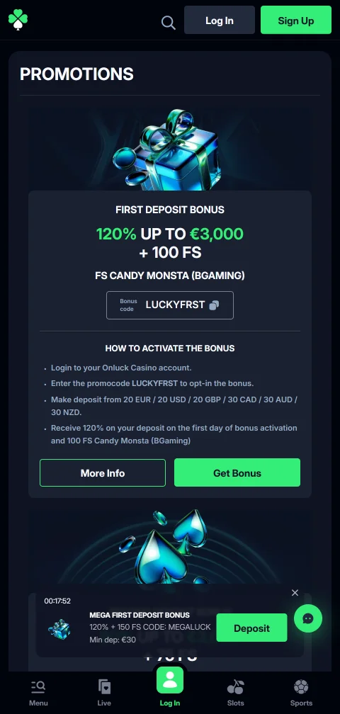 Onluck Casino deposits, withdrawals, and payment methods explained