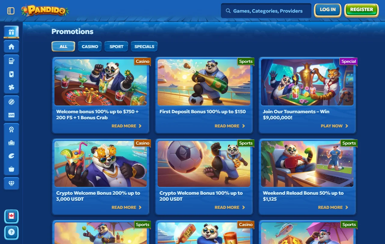 Pandido Casino analysis of slots, live tables, and specialty games