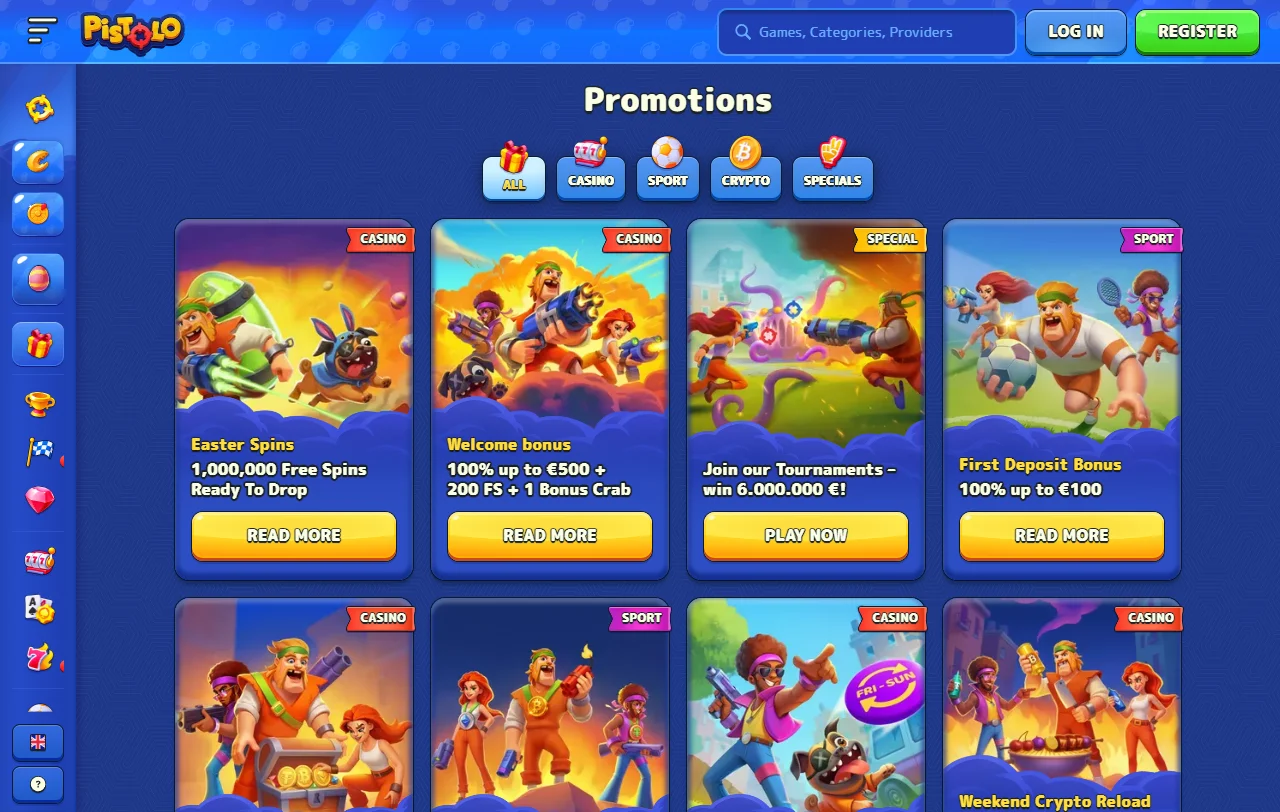 Pistolo Casino games library with slots, tables and live dealer content