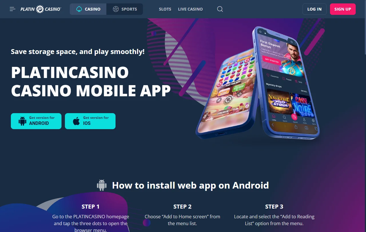 Platin Casino games, slots and live entertainment overview