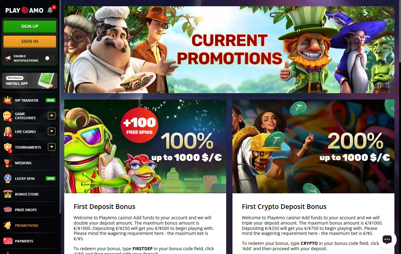 PlayAmo Casino bonuses promotions and welcome offer summary