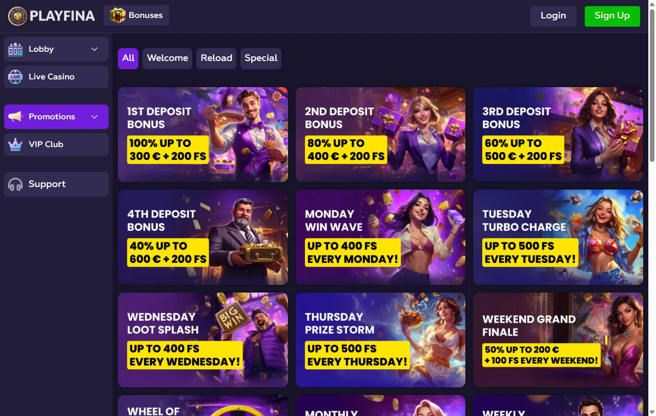 Playfina Casino analysis of slots, live dealer tables, and variety