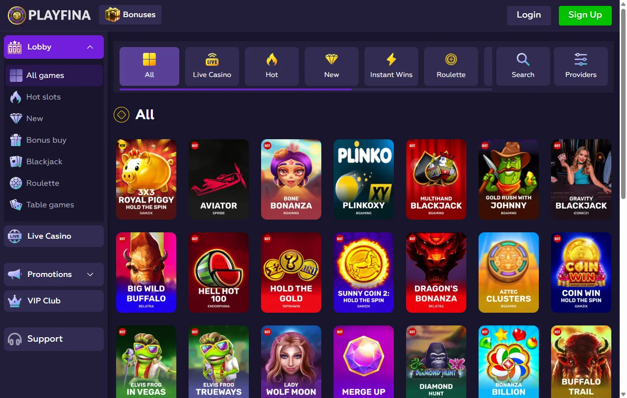 Playfina Casino bonuses overview for welcome offers and wagering terms