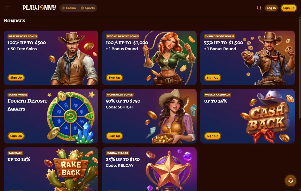 PlayJonny Casino games selection with live tables and slots focus