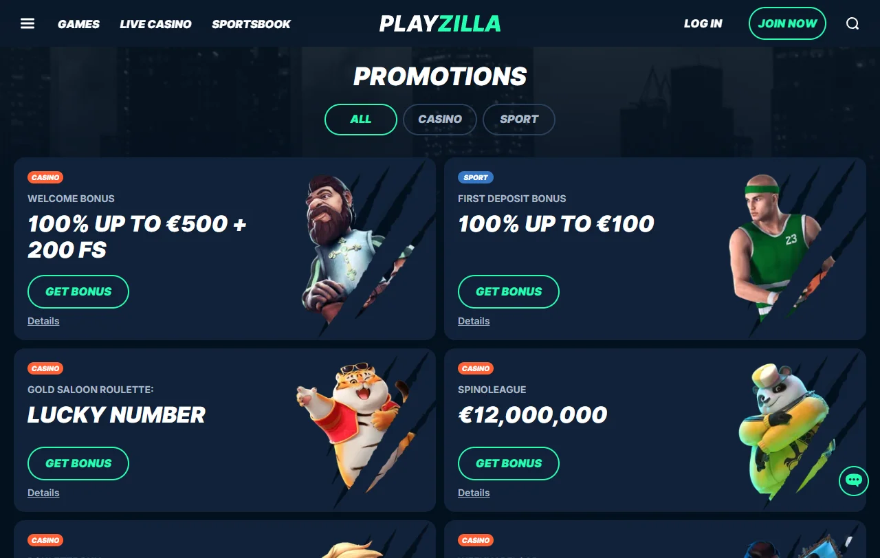 Playzilla Casino game library overview with slots, live tables, and providers