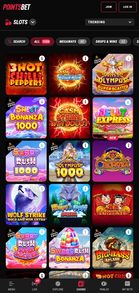 PointsBet Casino mobile access for Canadian players on iPhone and Android