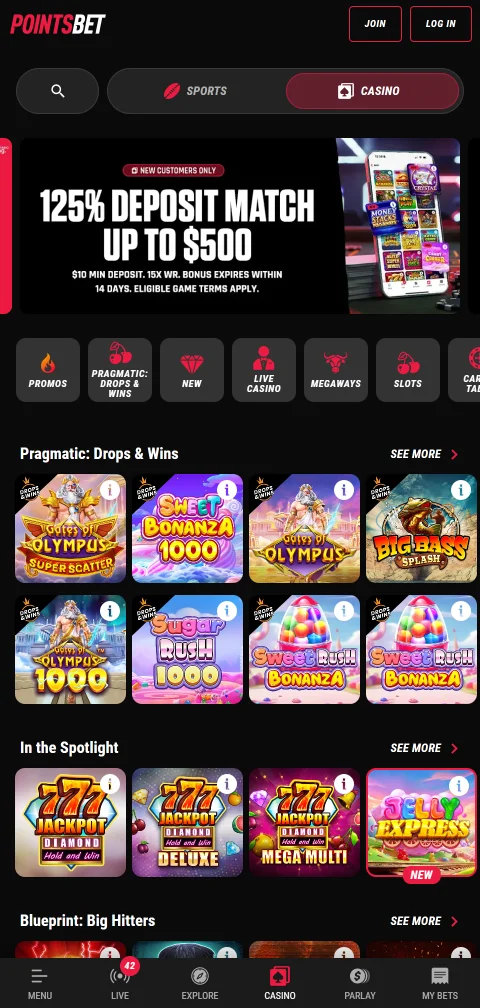 PointsBet Casino deposits and withdrawals including Interac-style banking options