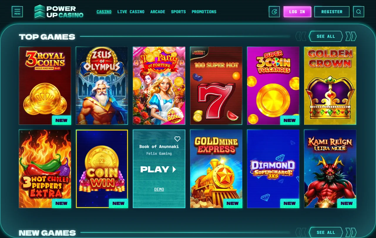 Powerup Casino slots and live dealer library overview for players