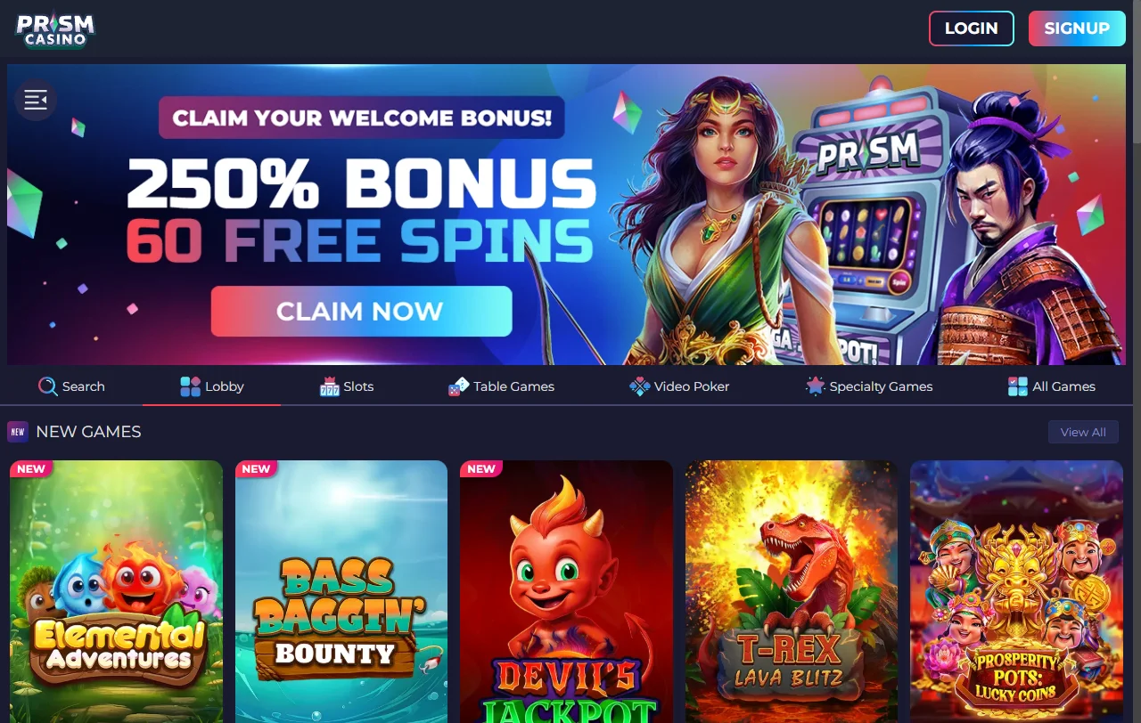 Prism Casino review covering games, payments, and player terms