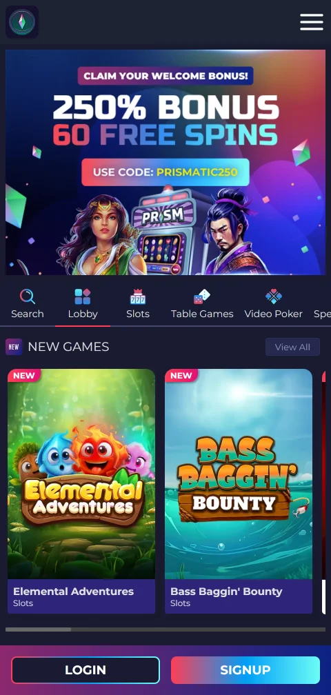 Prism Casino mobile access with browser play and account tools