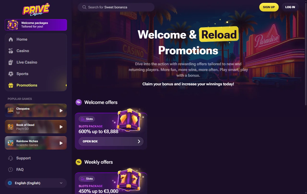 Prive Casino bonus terms and promotional structure for new players