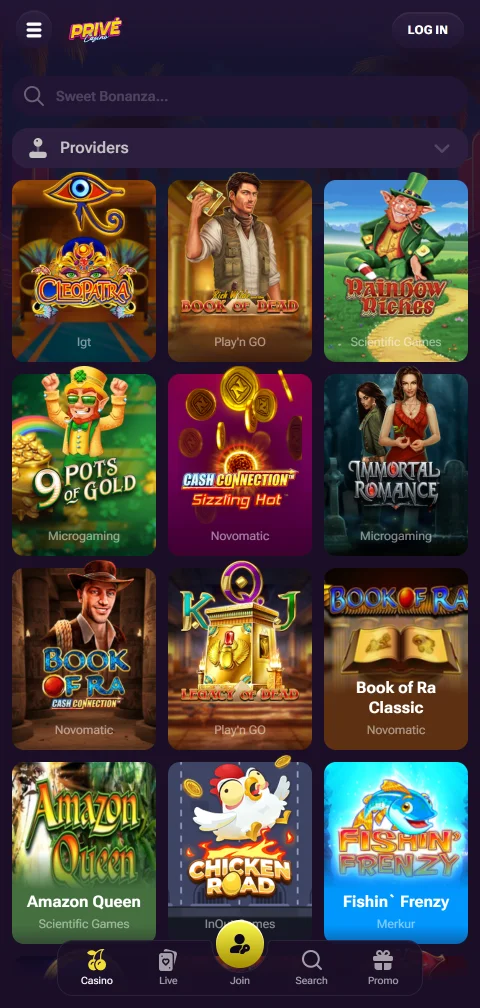 Prive Casino deposits and withdrawals with cards, e-wallets and crypto