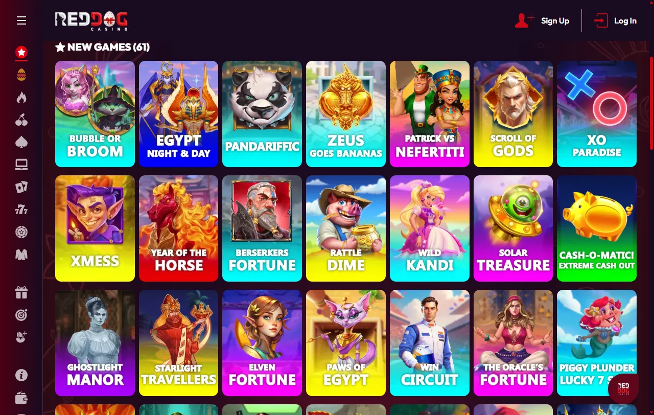 Red Dog Casino slots, live dealer options, and providers