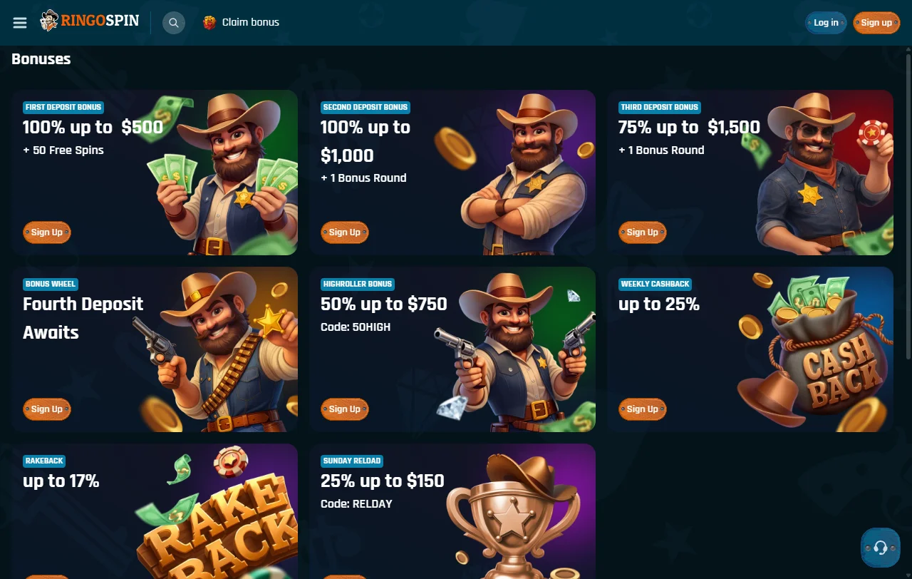 RingoSpin Casino games library with slots, live dealer and table options