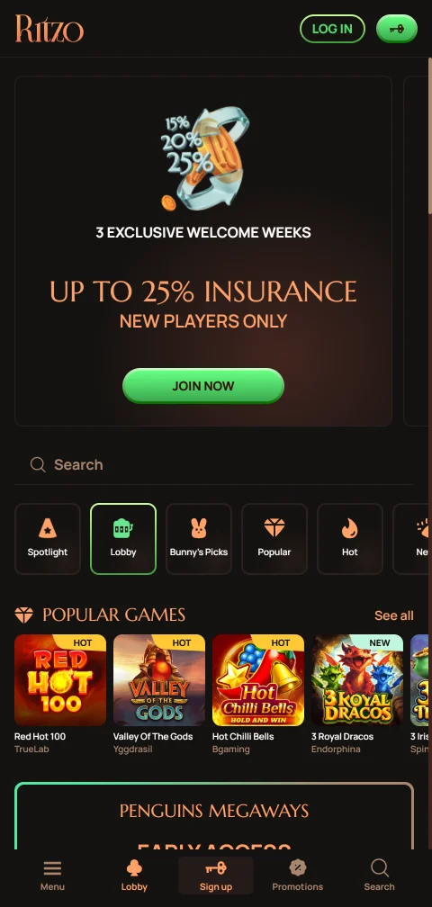 Ritzo Casino mobile access and gameplay for Canada