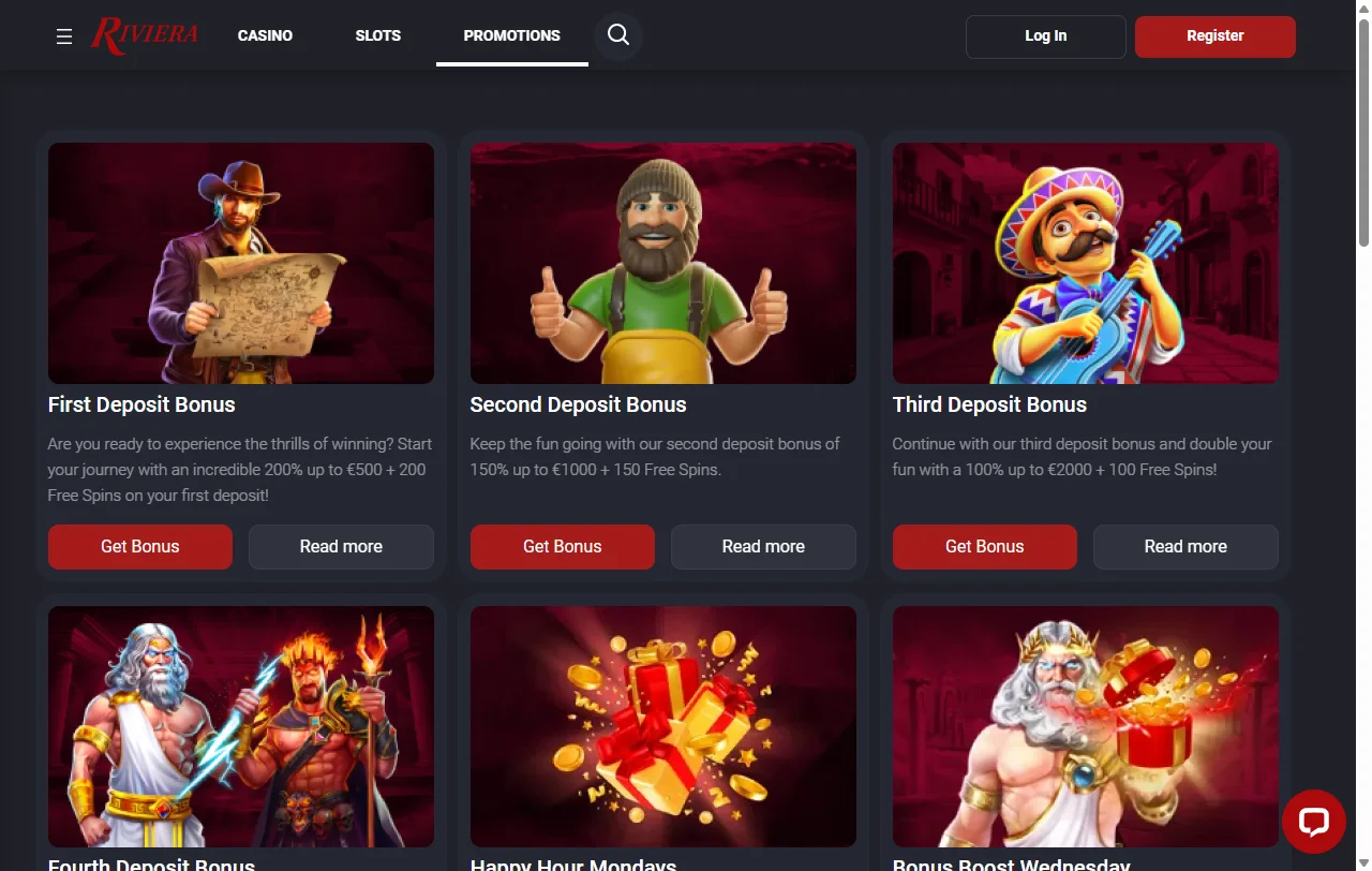 Riviera Casino bonus structure and welcome offer summary