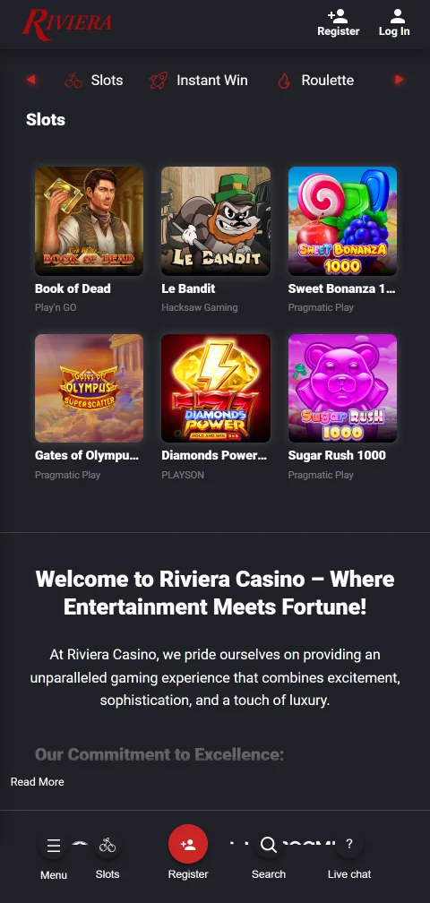 Riviera Casino mobile access for smartphone play in Canada