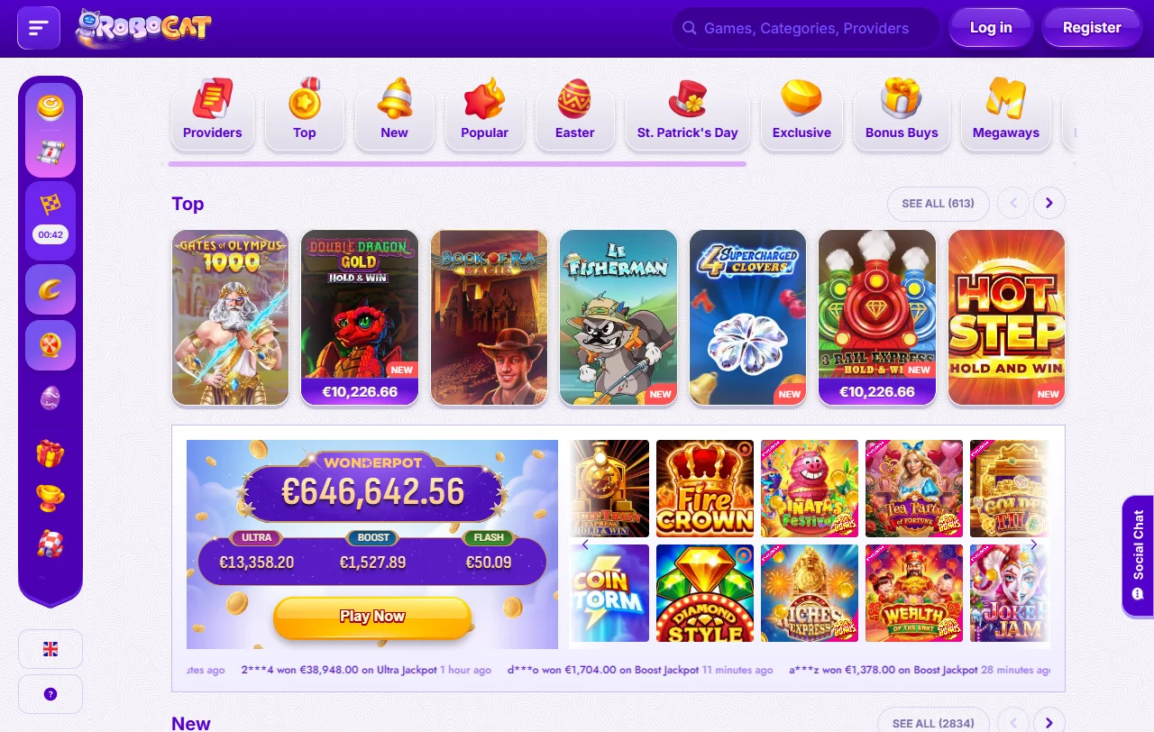 RoboCat Casino bonus overview with welcome offers and promotion terms