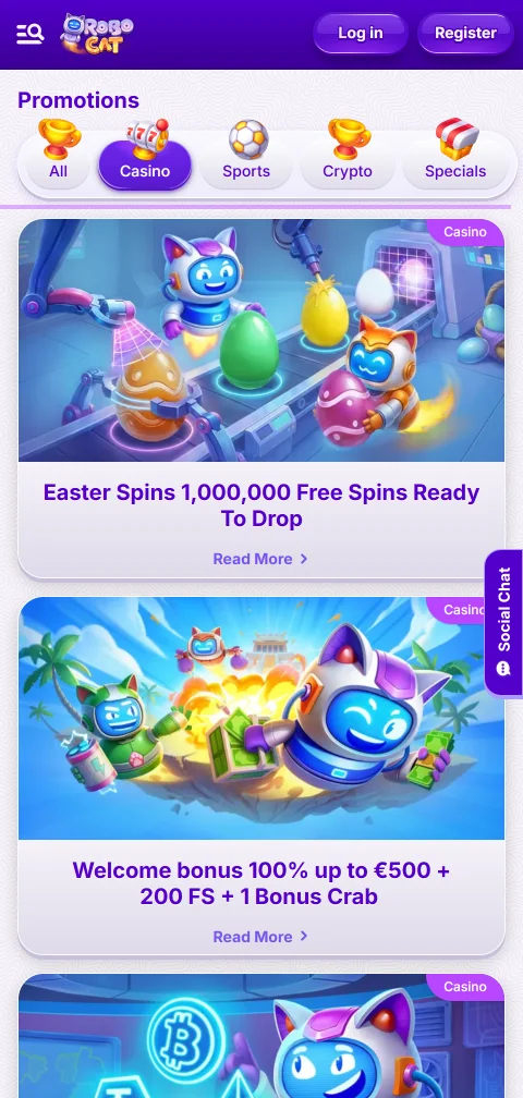 RoboCat Casino deposits and withdrawals for Canada payment methods