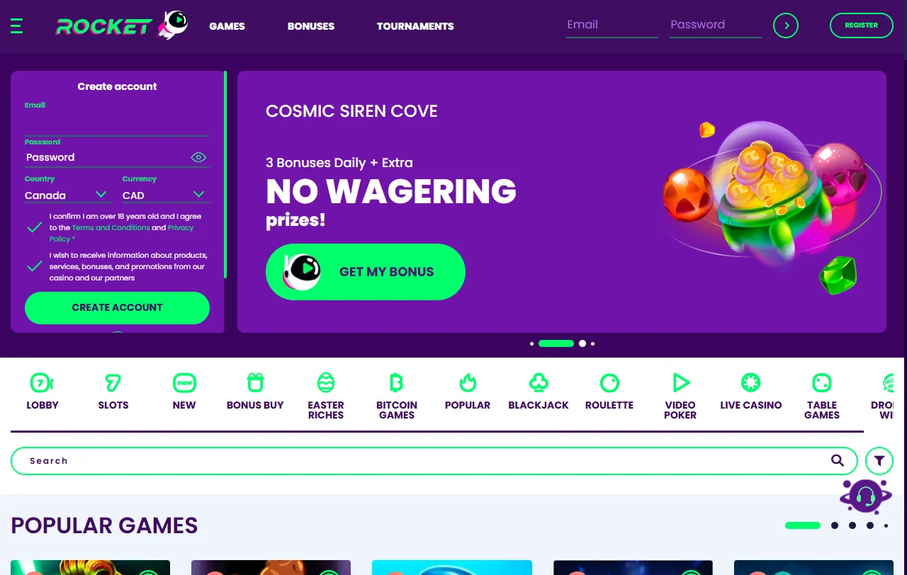 Rocket Casino review highlighting overall platform scope for Canada players