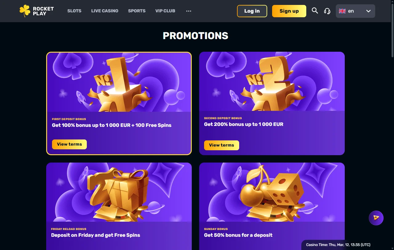 RocketPlay Casino bonus structure and promotional terms for Canada players