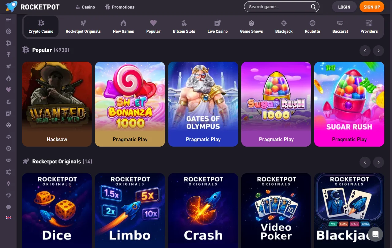 RocketPot Casino game variety and provider overview for readers