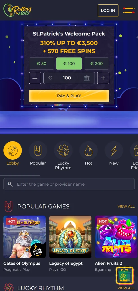 Rolling Slots Casino mobile access for smartphone players