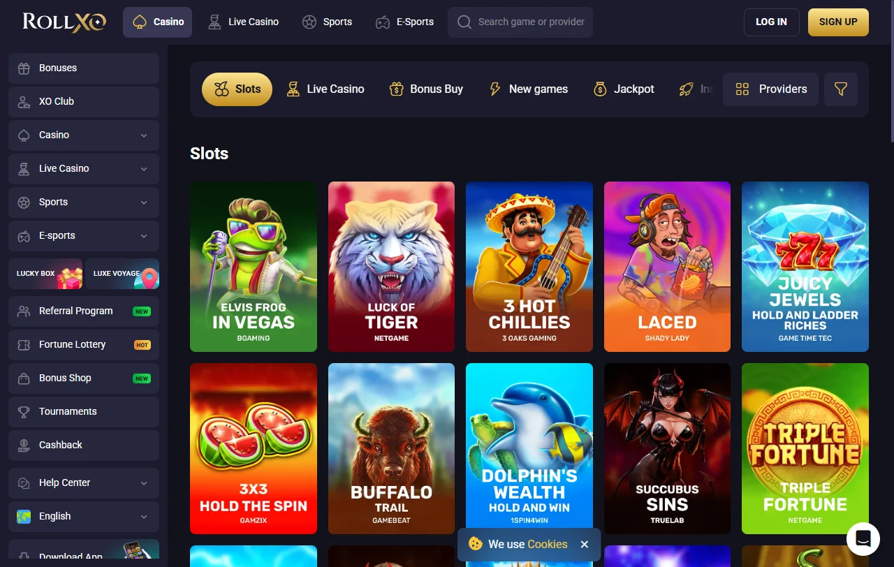 RollXo Casino slots and live dealer library overview for players