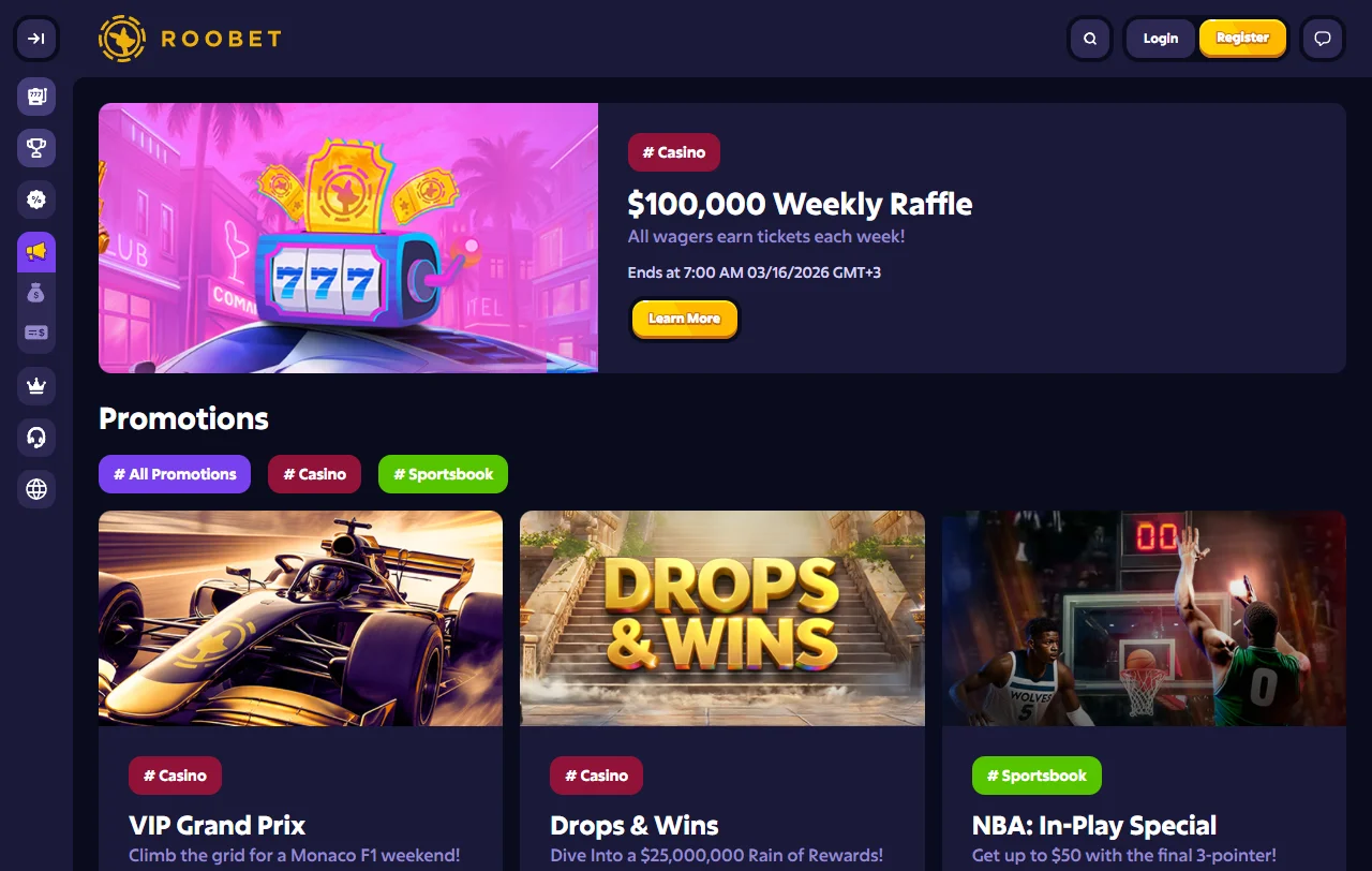 Roobet Casino game library overview with slots and live dealer focus