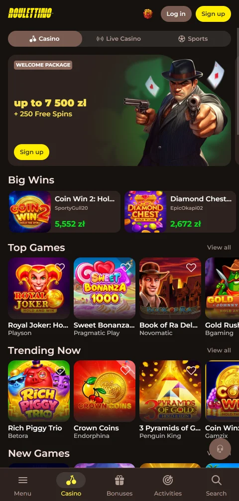 Roulettino Casino mobile play on smartphone with browser access