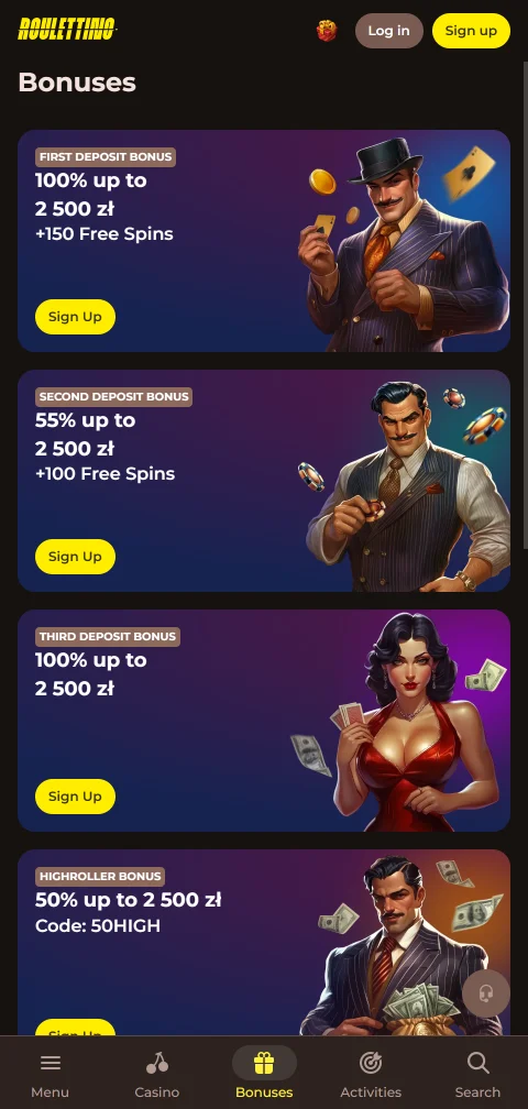 Roulettino Casino payments and withdrawals for Canadian users