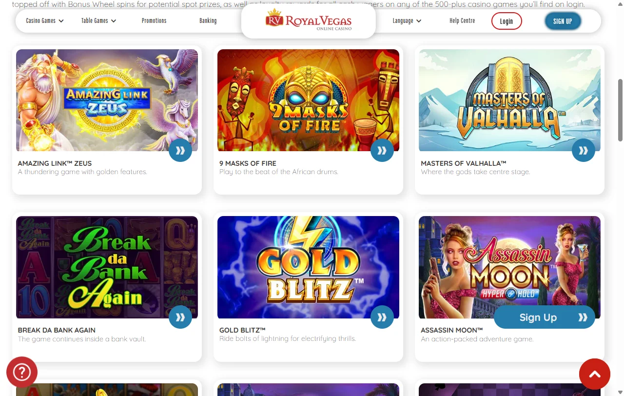 Royal Vegas Casino slots, live tables, and provider range overview