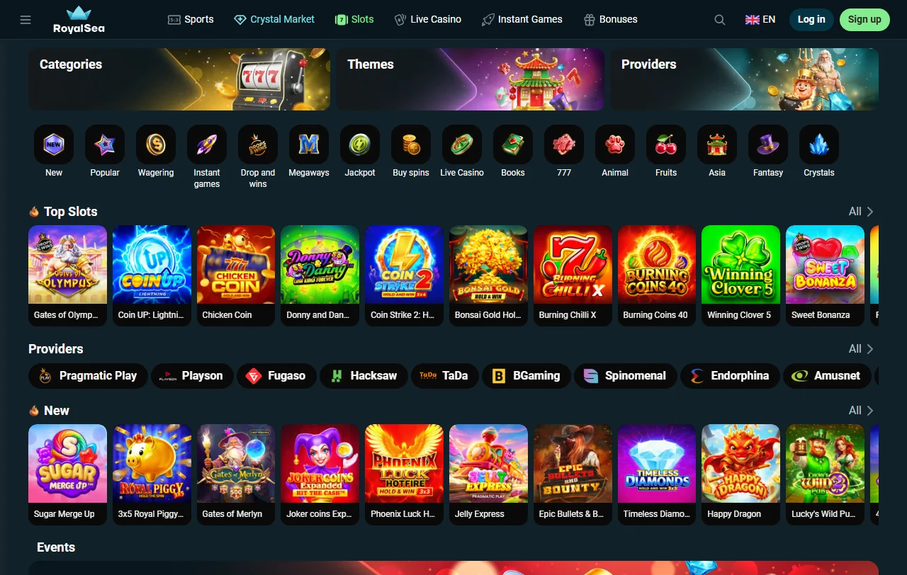 RoyalSea Casino overview of slots, live tables and software providers